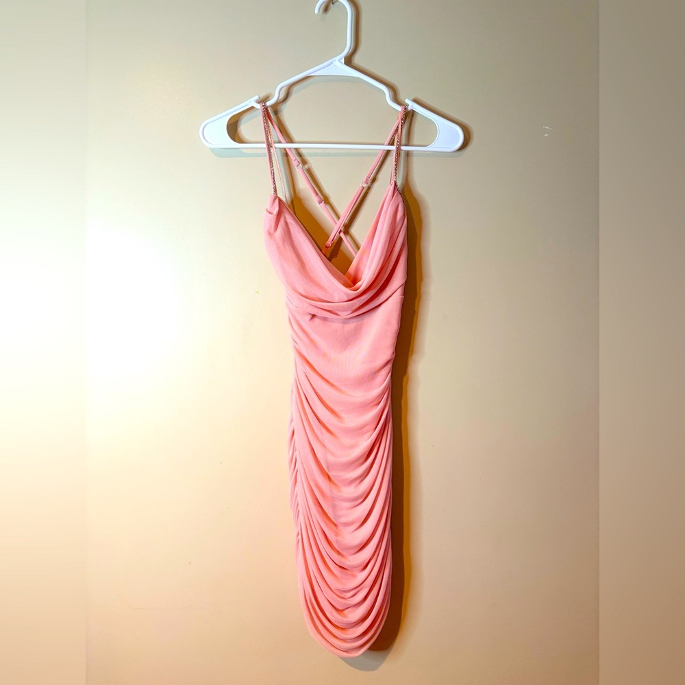 Salty LA Pink Rhinestone Strappy Back Slinky Mini Dress NWOT